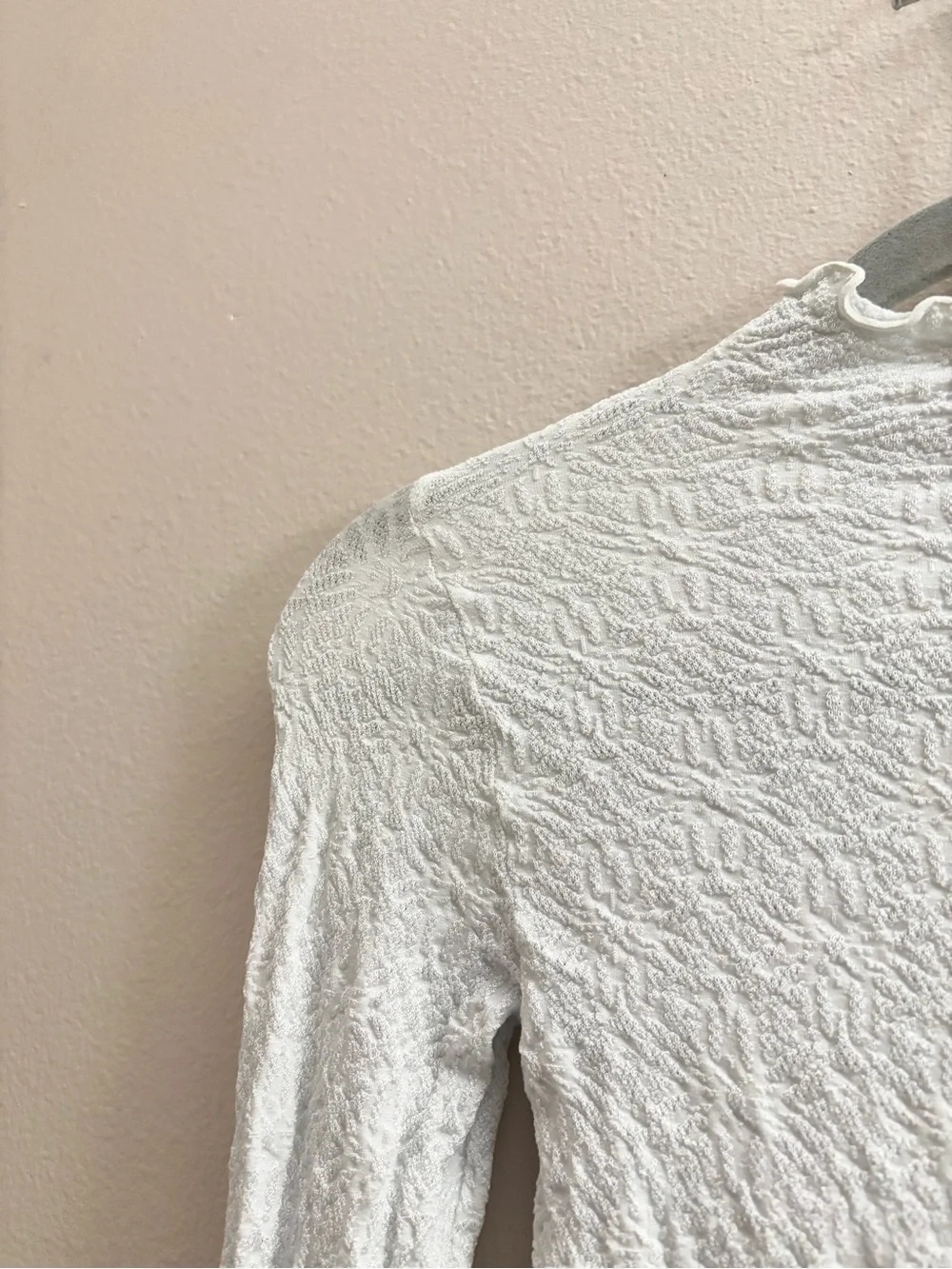 Free People Intimately White Ruffled Textured Mock-Neck Long Sleeve Top